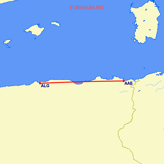 перелет Аннаба — Алжир на карте
