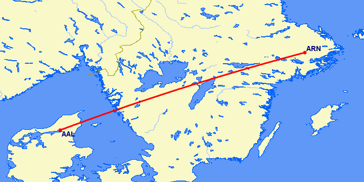 перелет Ольборг — Стокгольм на карте