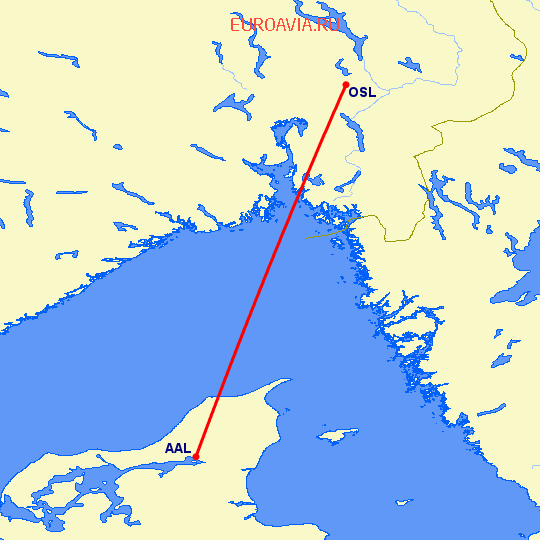 перелет Ольборг — Осло на карте