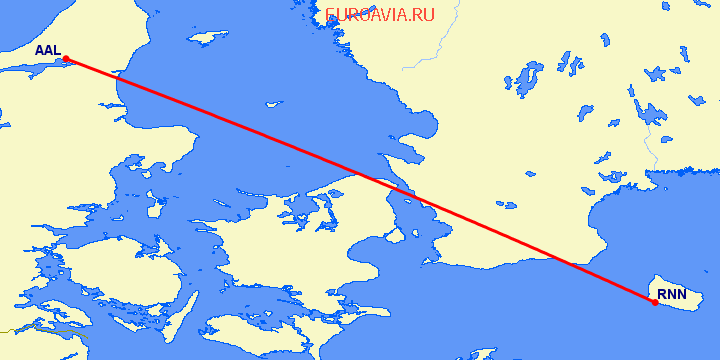перелет Ольборг — Борнхольм на карте