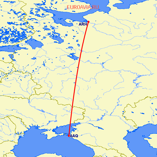 перелет Анапа — Архангельск на карте