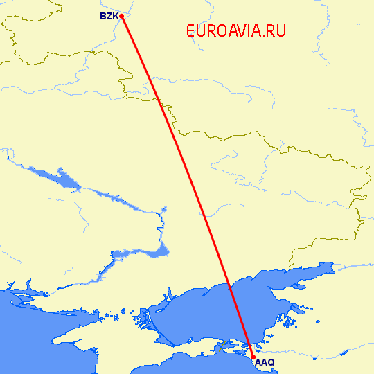 перелет Анапа — Брянск на карте
