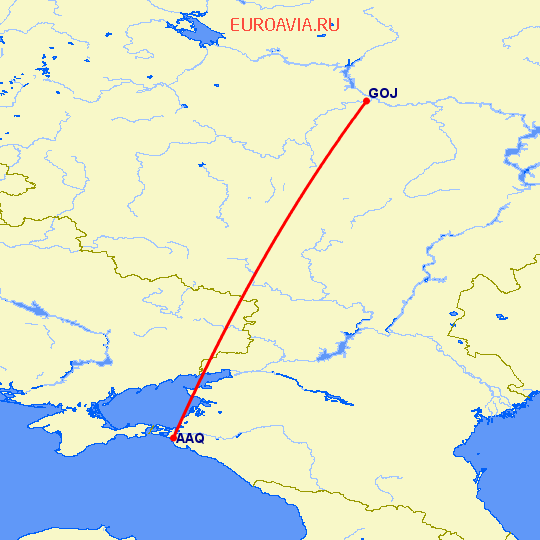 перелет Анапа — Нижний Новгород на карте