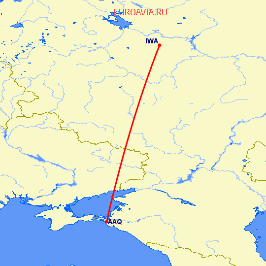перелет Анапа — Иваново на карте