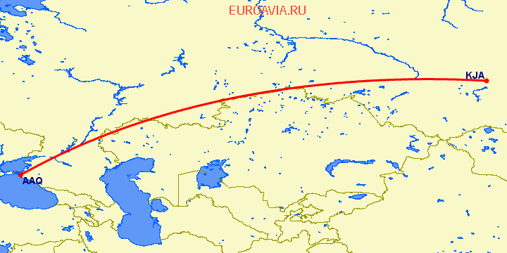 перелет Анапа — Красноярск на карте