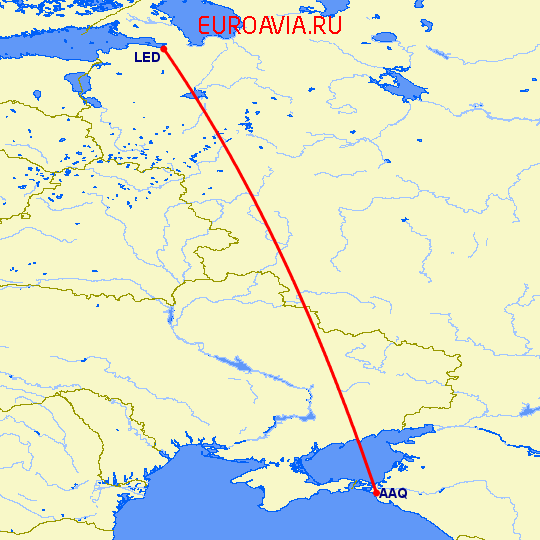 перелет Анапа — Санкт Петербург на карте