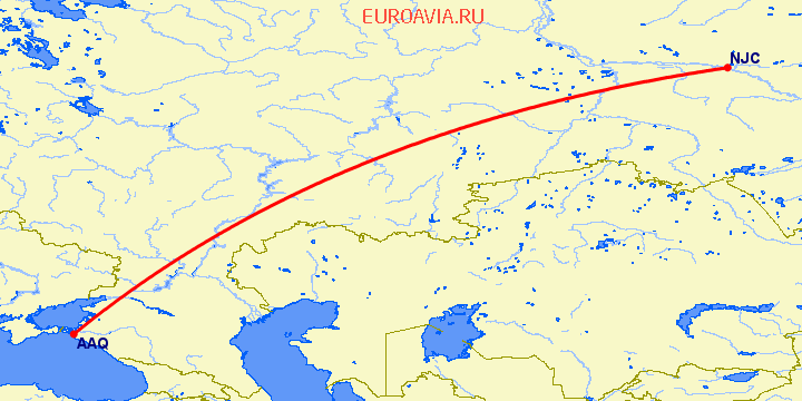 перелет Анапа — Нижневартовск на карте