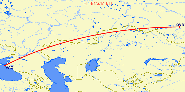 перелет Анапа — Новосибирск на карте
