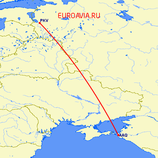 перелет Анапа — Псков на карте