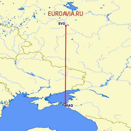 перелет Анапа — Москва на карте