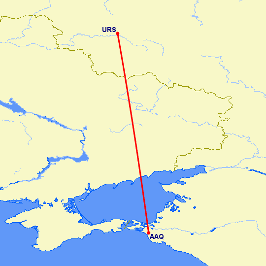перелет Анапа — Курск на карте