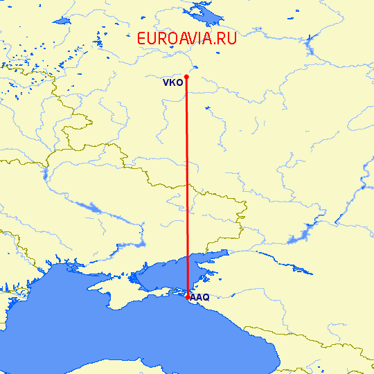 перелет Анапа — Москва на карте