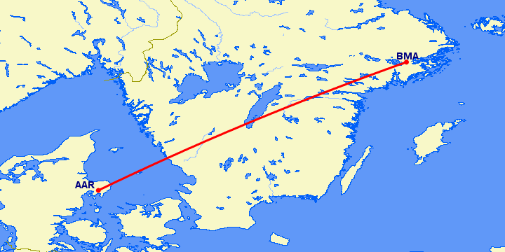 перелет Орхус — Стокгольм на карте