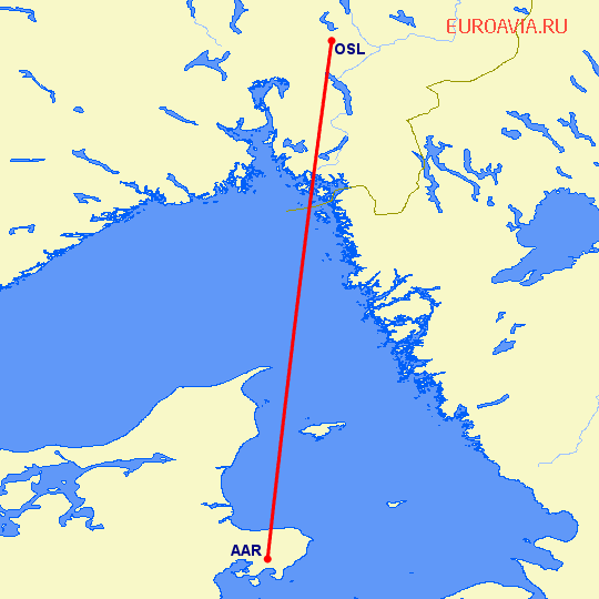перелет Орхус — Осло на карте