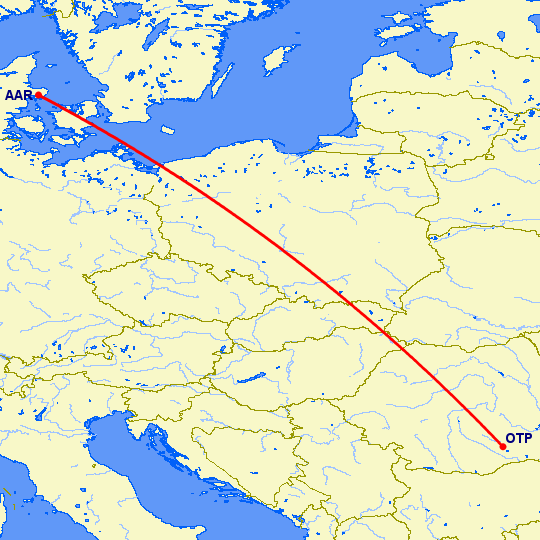 перелет Орхус — Бухарест на карте