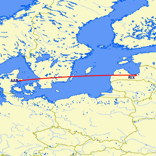 перелет Орхус — Рига на карте
