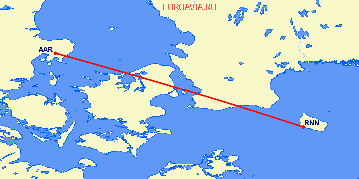 перелет Орхус — Борнхольм на карте