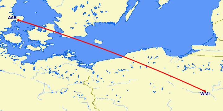 перелет Орхус — Варшава на карте