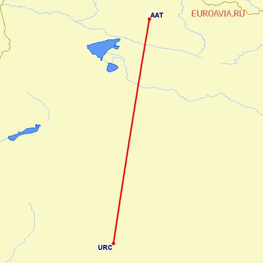 перелет Алтай — Урумги на карте