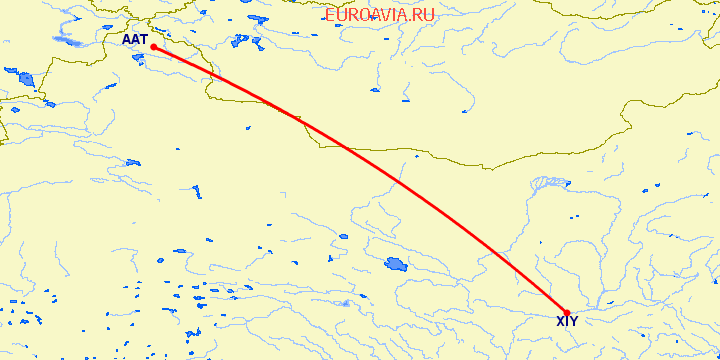 перелет Алтай — Синьян на карте
