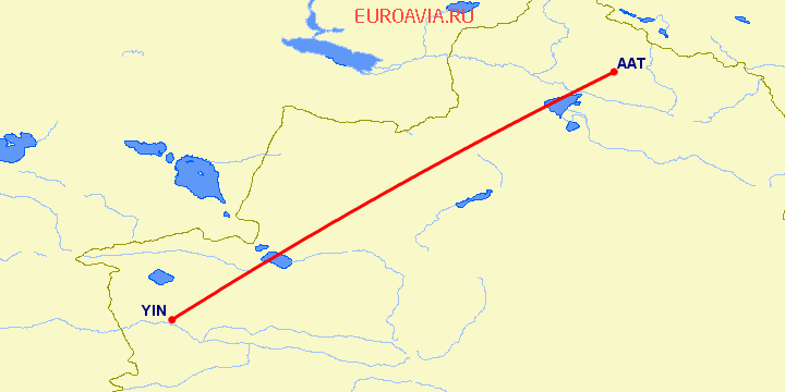перелет Алтай — Иньин на карте