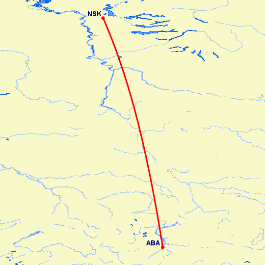 перелет Абакан — Норильск на карте