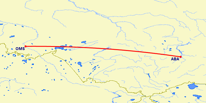 перелет Абакан — Омск на карте