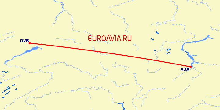 перелет Абакан — Новосибирск на карте