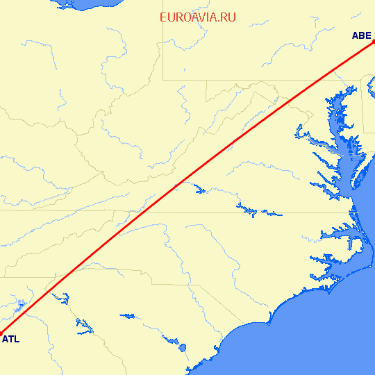 перелет Аллентаун — Атланта на карте