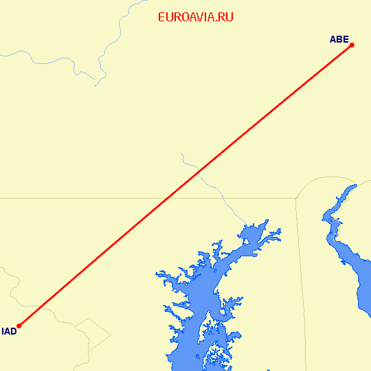 перелет Аллентаун — Вашингтон на карте