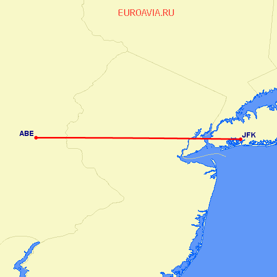 перелет Аллентаун — Нью Йорк на карте