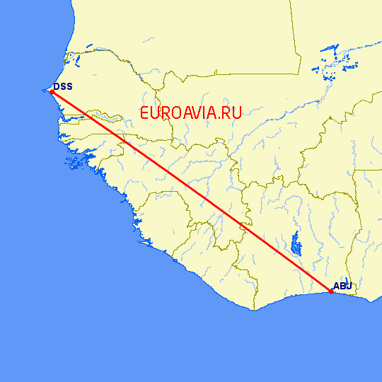 перелет Абиджан — Дакар на карте