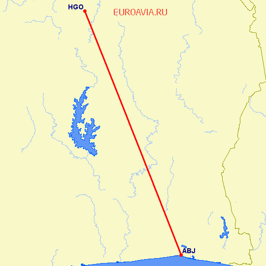 перелет Абиджан — Korhogo на карте