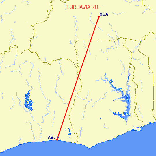 перелет Абиджан — Уагадугу на карте