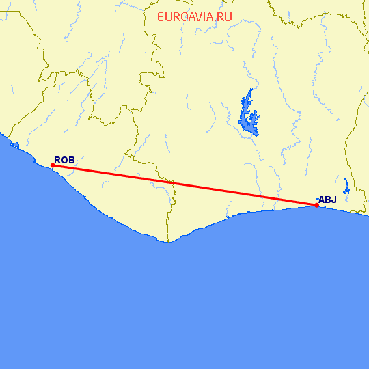 перелет Абиджан — Монровия на карте