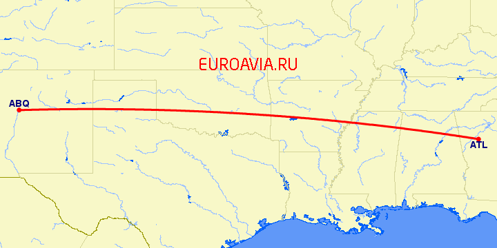 перелет Альбукерке — Атланта на карте