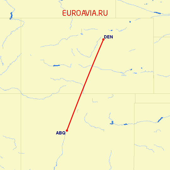 перелет Альбукерке — Денвер на карте