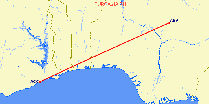 перелет Абуджа — Аккра на карте