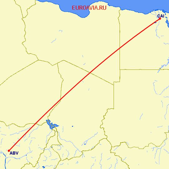 перелет Абуджа — Каир на карте