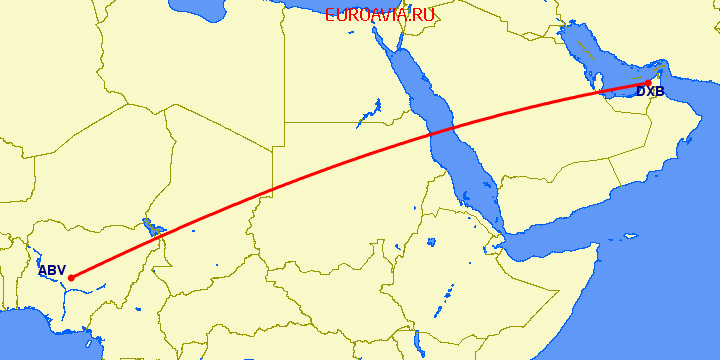 перелет Абуджа — Дубай на карте