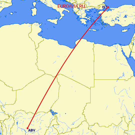 перелет Абуджа — Стамбул на карте