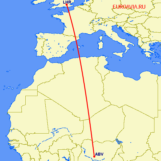перелет Абуджа — Лондон на карте