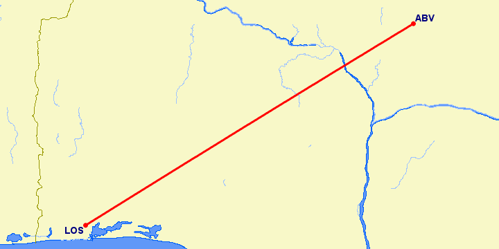 перелет Абуджа — Лагос на карте