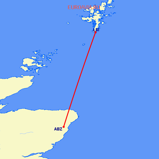 перелет Абердин — Shetland Islands на карте