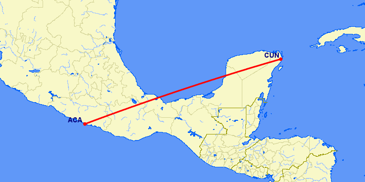 перелет Акапулько — Канкун на карте