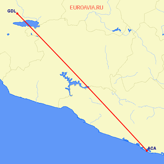 перелет Акапулько — Гуадалахара на карте