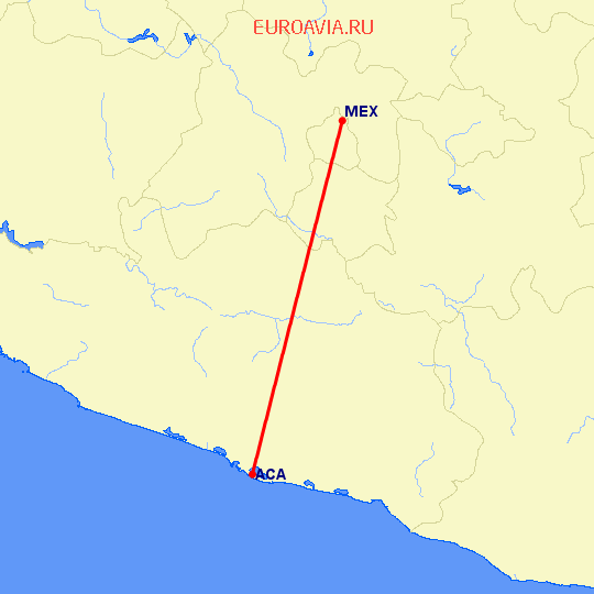 перелет Акапулько — Мексико Сити на карте