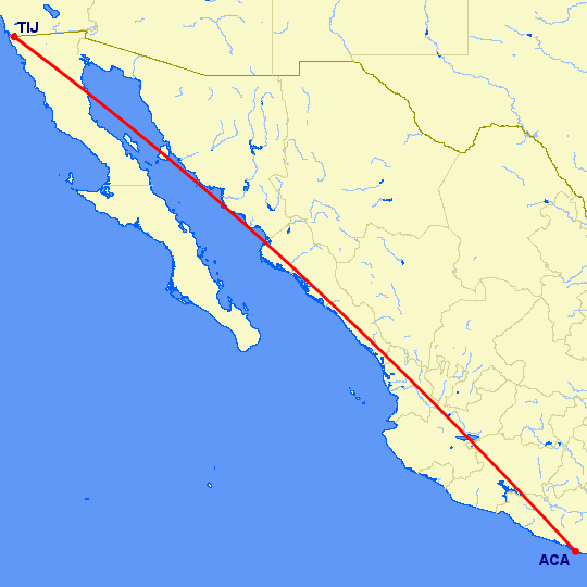 перелет Акапулько — Тихуана на карте