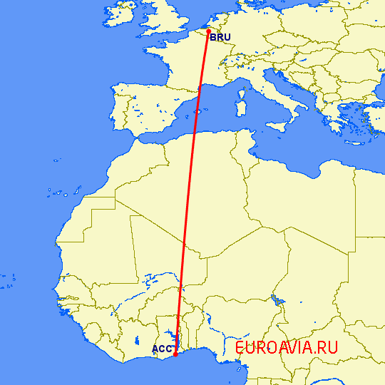 перелет Аккра — Брюссель на карте