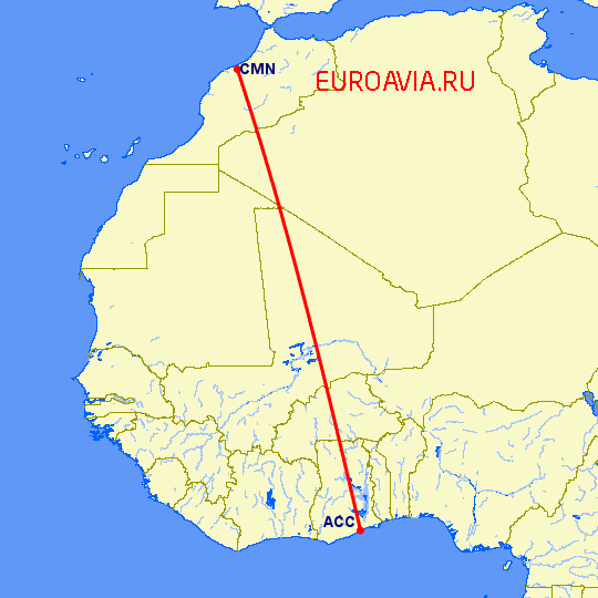 перелет Аккра — Касабланка на карте